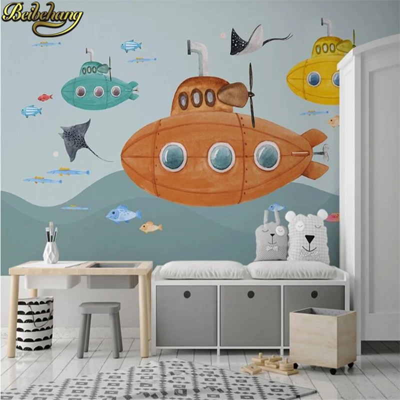 

Обои beibehang с рисунком подводной лодки для гостиной, детской комнаты, настенное украшение, фон для фотосъемки с изображением подводного мира
