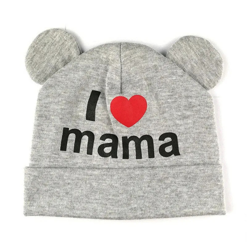 Хлопковая детская шапка для новорожденных с принтом «I Love Mama», детские шапки s для маленьких девочек, милые вязаные шапочки, Детские аксессуары унисекс