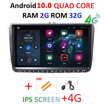 Android 10 автомобильное радио gps навигация для Volkswagen/VW/Skoda/Octavia/golf 5 6/touran/passat B6/jetta/polo/tiguan DSP ips 4G RDS - Цвет: 2G 32G IPS 4G