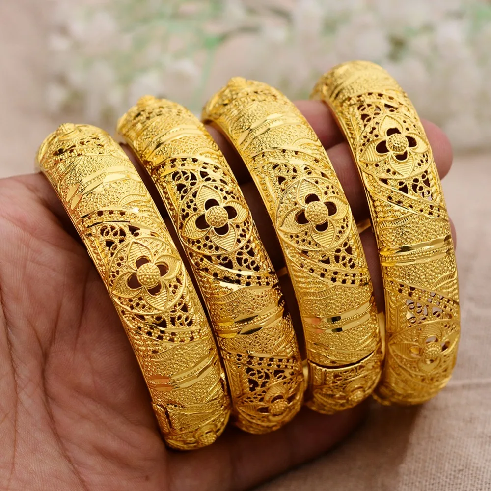 WANDO1Pcs Ethiopian Bangles For Women Gold Color Dubai/African/Arab/Middle East Bracelets Party Wedding Gifts can open B24