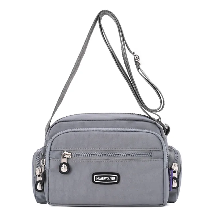 Triple Zip Pocket Large Crossbody Bag (Black)