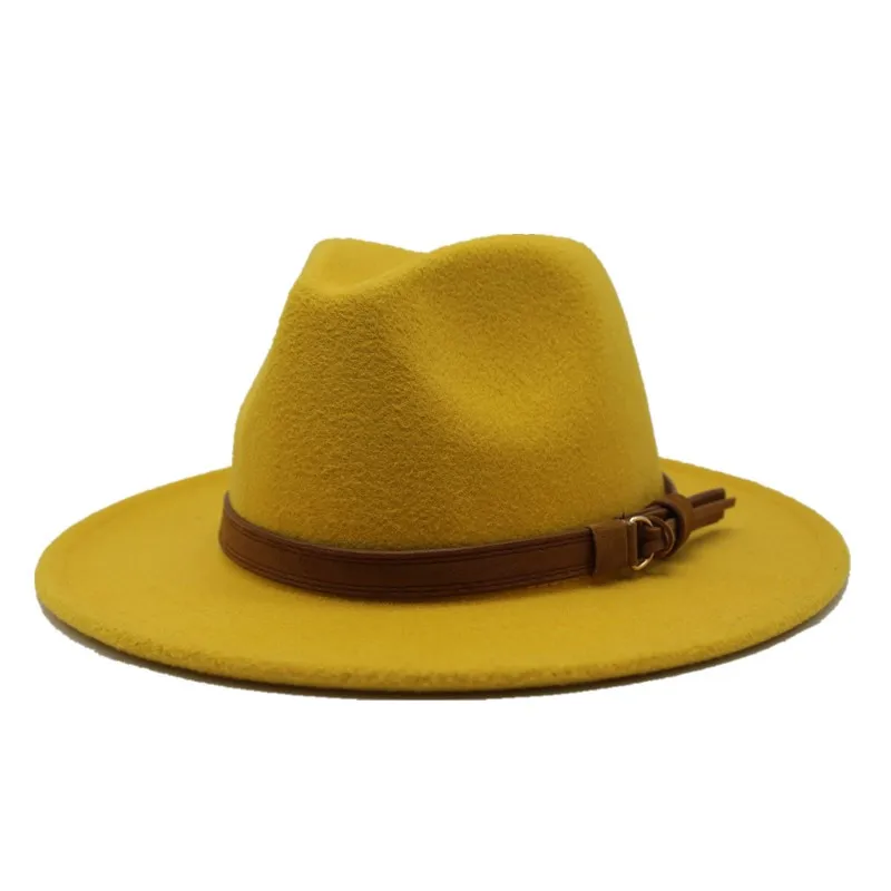 

Wide Brim Autumn Female Fedoras Top hat wool Jazz Cap Winter Fedora Hat For men Wool Hat Fashion Chapeau Femme black Hats