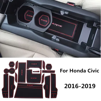 

Car Rubber Luminous Gate Slot Door Pad Anti-Slip Cup Holder Mat Cushion for Honda Civic 2016 2017 2018 10 10th Auto Accessories
