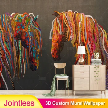 

Custom Mural Wallpaper Jointless Silk Cloth Colorful Horse Design Living Room Bedroom TV Background Home Decoration Wall Paper