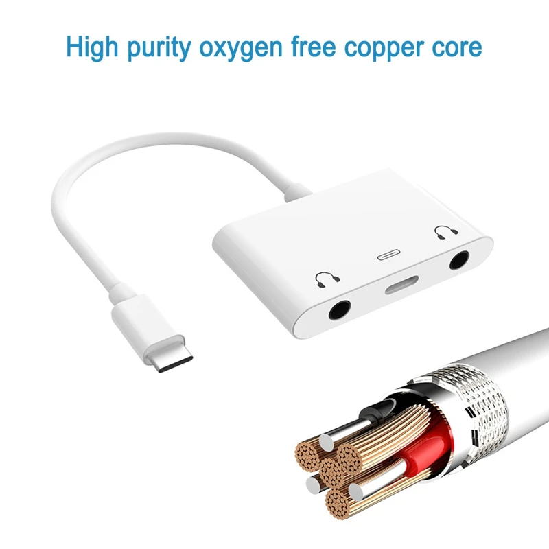 HFES 3 в 1 быстрая зарядка гарнитура адаптер тип-c к Usb-C и двойной 3,5 мм цифровой аудио кабель конвертер для Ipad Pro Google, HTC huawei