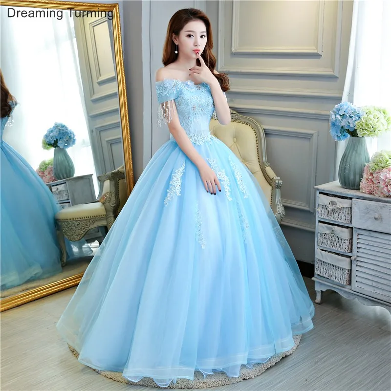Светло-Небесно-голубое платье Vestidos De 15 Anos платья для бальное платье из тюлевой ткани элегантное женское вечернее платье официальная одежда