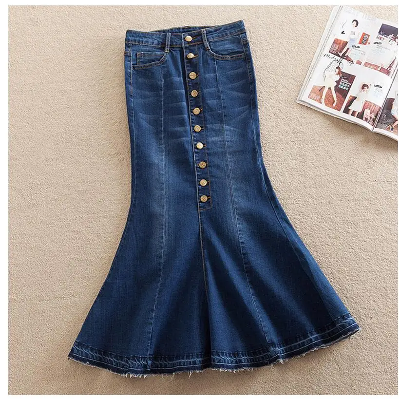 2 Plus Size XS-8XL Women Denim Skirt Saias Trumpet Mermaid Skirt Spring Autumn Jeans Bodycon Maxi Long Skirts Ropa Faldas Cortas - Цвет: 2