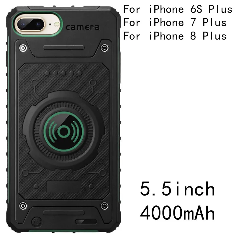 Тонкий беспроводной противоударный аккумулятор зарядное устройство чехол для iPhone 7 8 Plus три защиты банк питания зарядная крышка для iPhone 6 6s Plus - Цвет: 5.5-Green