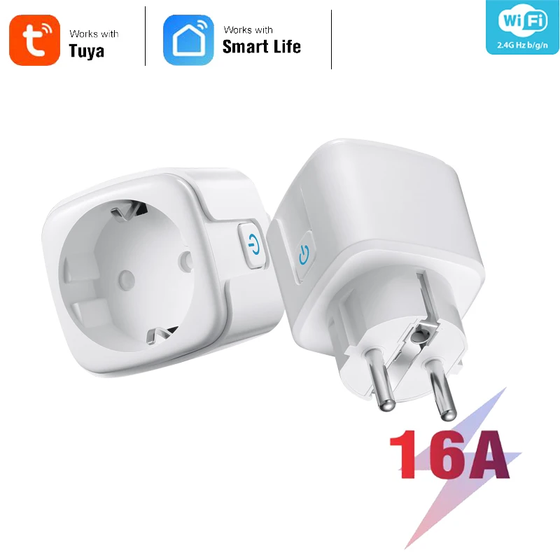 Tuya Smart Wifi Plug 16A EU Outlet 3680W Power Meter Voice Control Compatiable With alexa Google Home