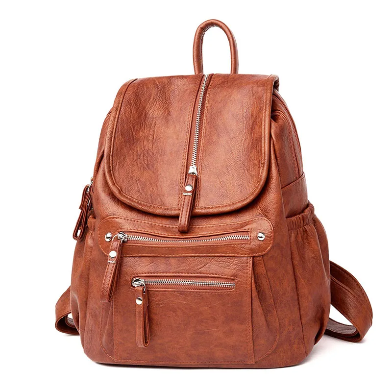 Женский рюкзак из высококачественной кожи, модные школьные рюкзаки для женщин, женская повседневная винтажная сумка на плечо с большой вместительностью - Цвет: dark brown
