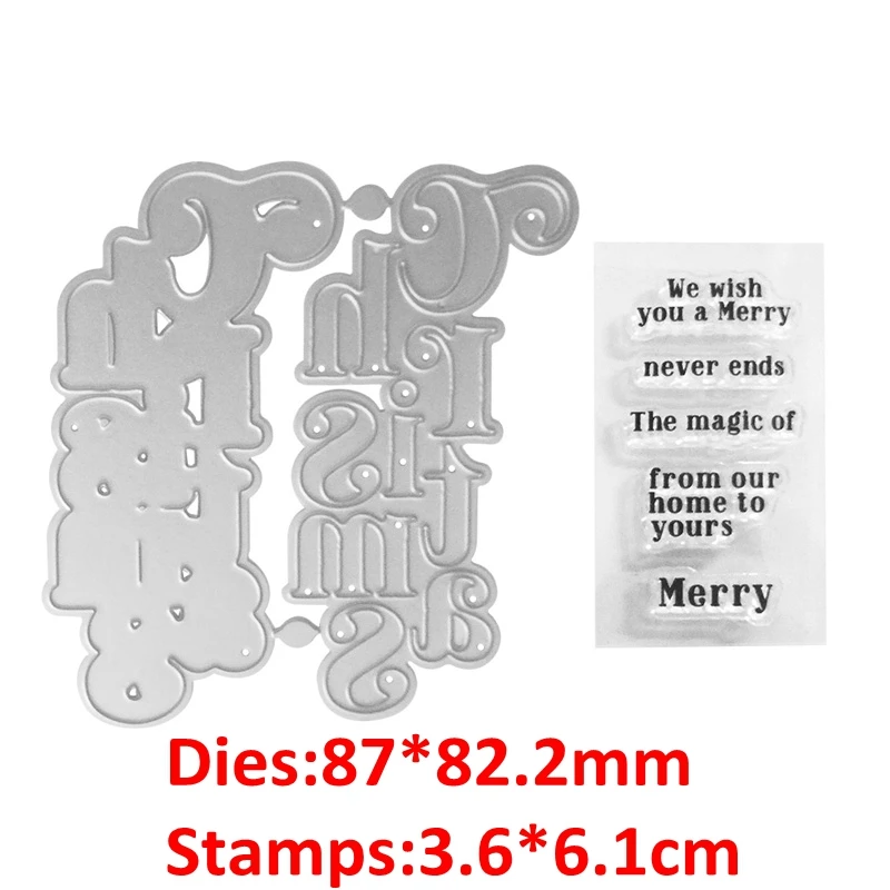 

Metal Cutting Dies and Clear Stamps Combos Christmas Never Ends Words DIY Scrapbooking Album Cards Craft Making 2020 New