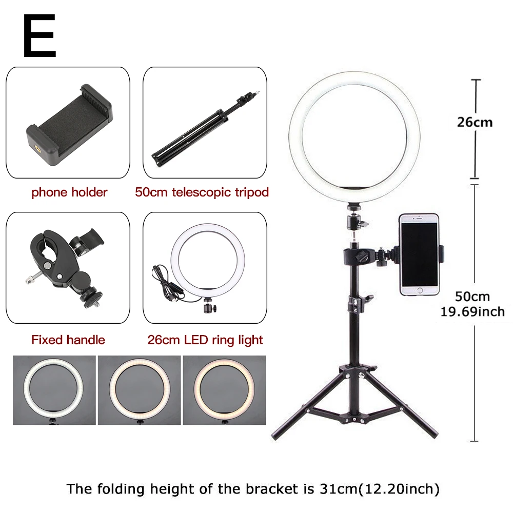 Фотография Youtube светодиодный селфи холодный теплый светильник ing Dimmable светодиодный светильник-кольцо для телефона видео светильник с кольцо для штатива заполняющий светильник