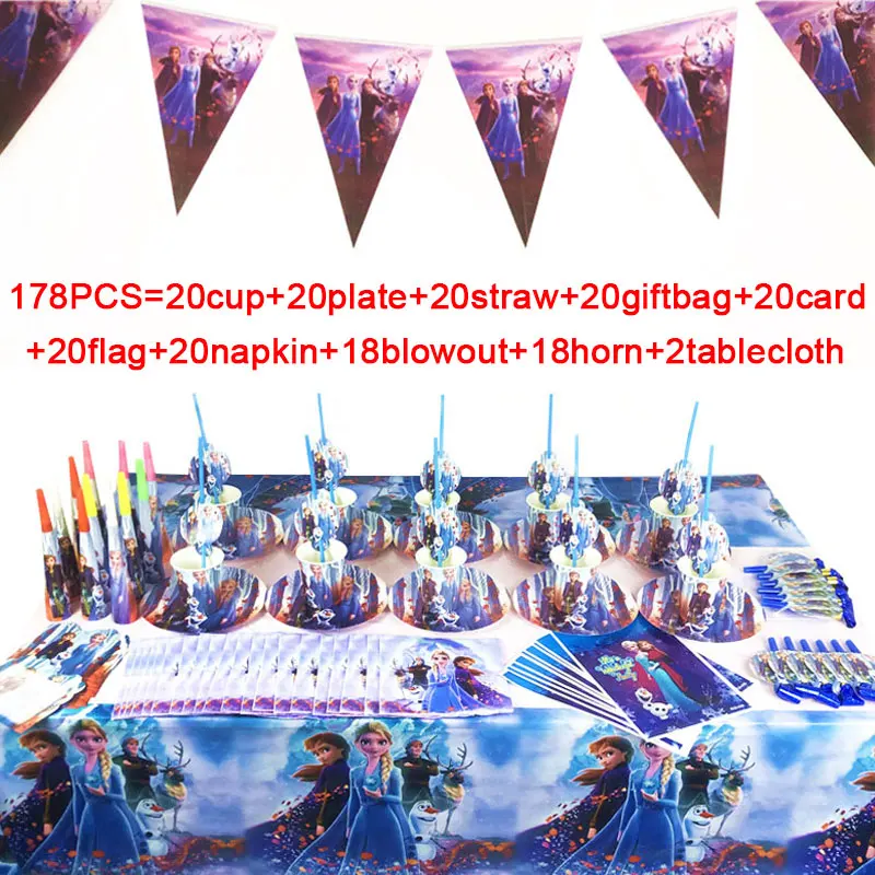  Elsa Anna Frozen 2 Princess Party Set Supplies Paper Gift Bags Invitation Card Plates Cups Flags Gi - 4000409569123