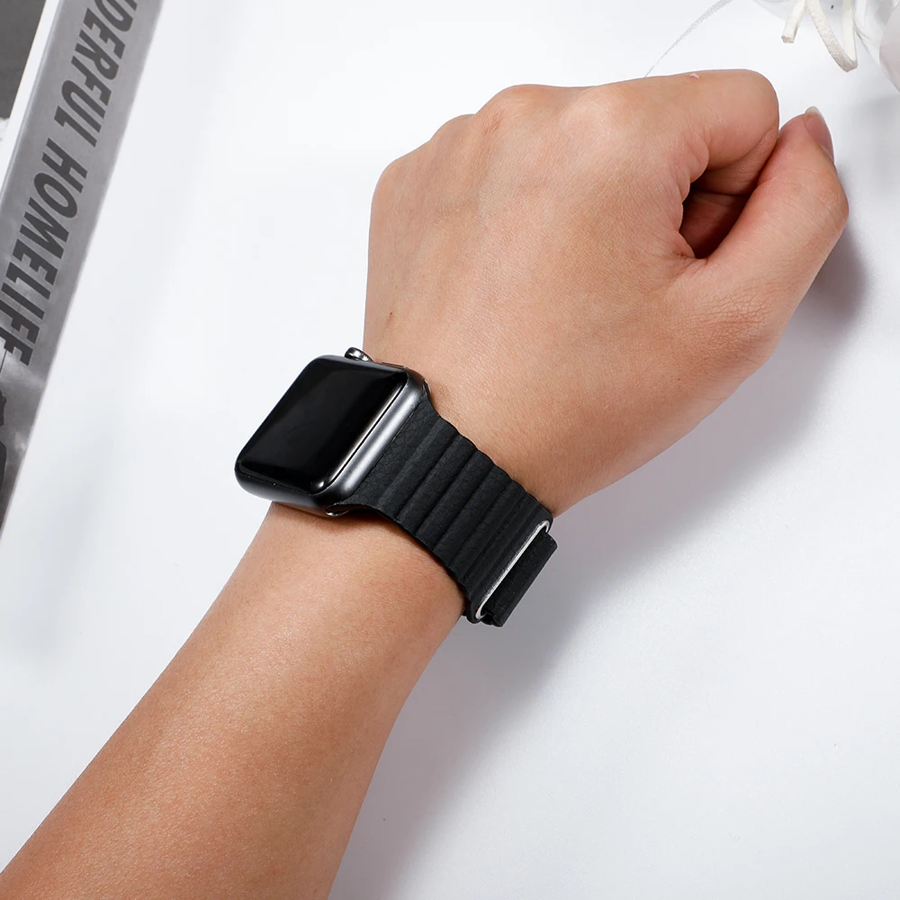 Ремешок из натуральной кожи для apple watch 44 мм 40 мм 42 мм 38 мм кожаный браслет с магнитной петлей iwatch 5 4 3 2 аксессуары