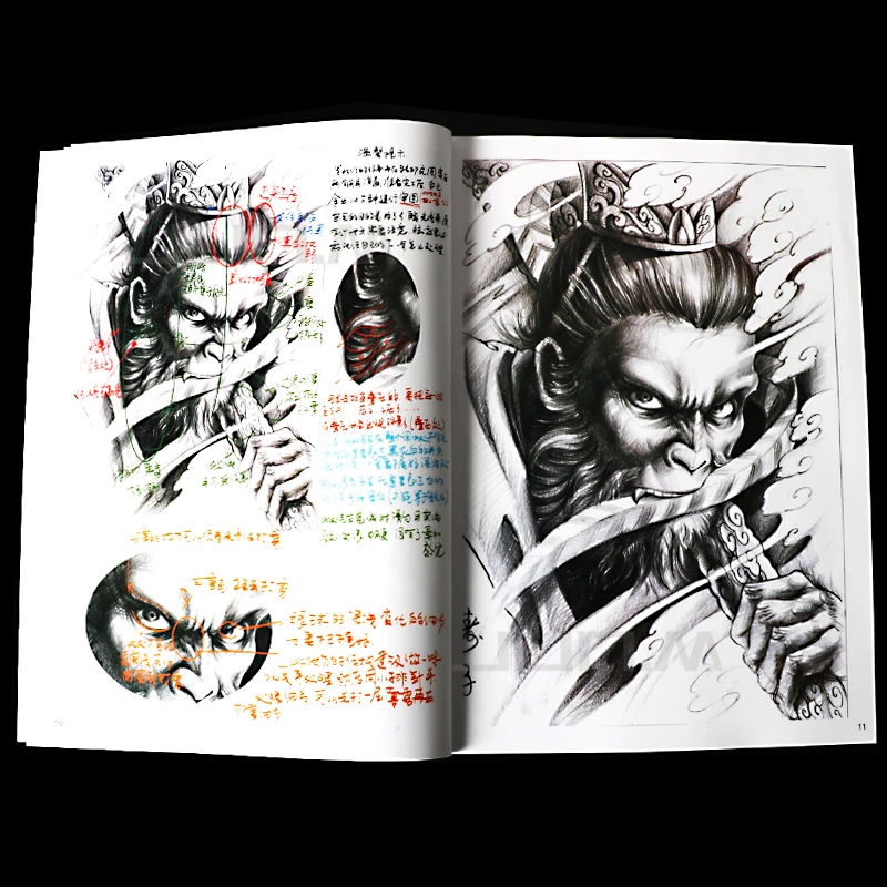 Новые тату-книги Taozi, рукопись Wukong Geisha Barra Huadan Bodhi, оборудование для татуировки, традиционный Рисунок, 56 страниц