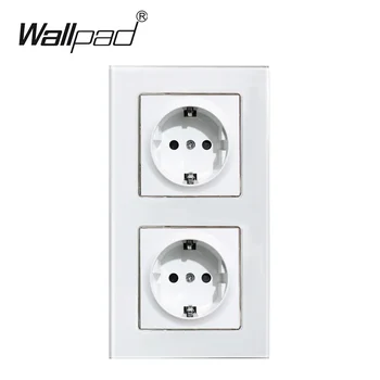 

Vertical EU Schuko Socket Wallpad White Crystal Glass Panel 110V-250V Double Schuko Wall Power Socket EU with Claws Clips