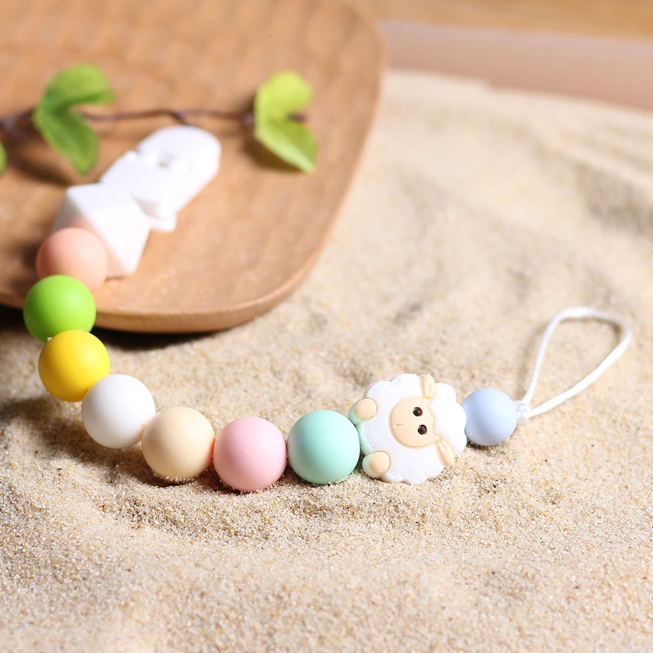02 Pacifier Chain Детская Соска-пустышка с силиконовыми бусинами, пустышка с зажимом, игрушка-пустышка с цепочками, Милая Коза, цепочка из бисера, безопасная цепочка для прорезывания зубов, детский Прорезыватель - Цвет: 02 Pacifier Chain
