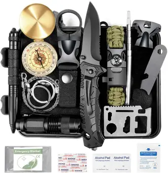 

Emergency Camping Gear Survival - Man gifts 15 in 1 Emergency Backpack Survival Kit Tactical Pouch Tool for Camping Hunting