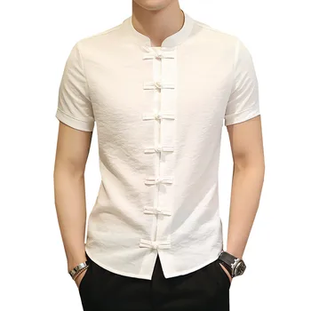 

Summer New Men Shirt Fashion Chinese style Slim Fit Casual Solid color Short Sleeves Social Stand collar Dress Shirts M-5XL 6XL