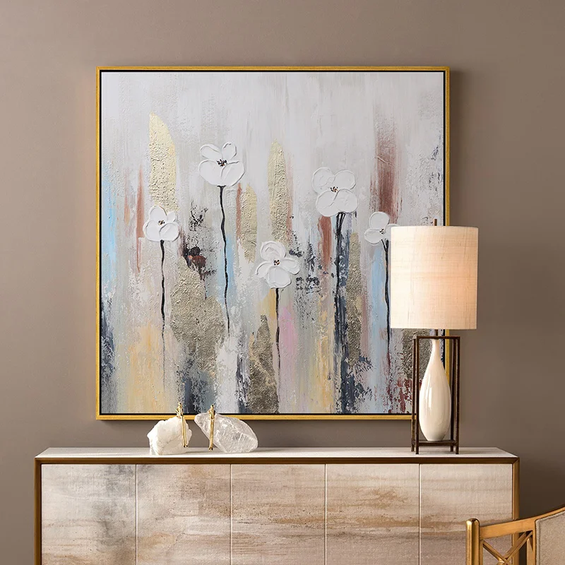 

Hand-painted Abstract Oil Painting Gold Leaf Flower Painting Minimalist Modern Living Room Entrance Decorative Painting Painting