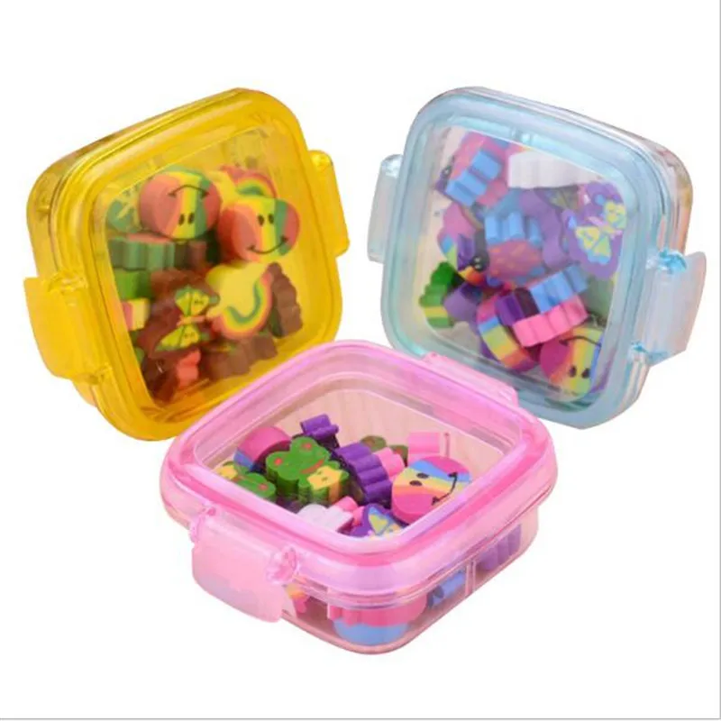 20pcs/boxes Erasers For Kids Sets New Cartoon Square Box Rubber Eraser For Pencil Cute Shool Stationery Delicate Rubber