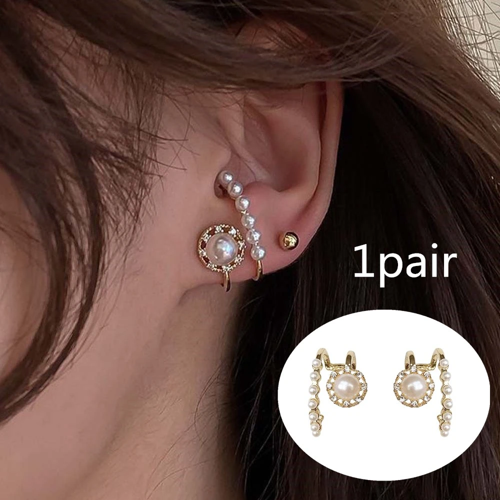 C-shaped womens ear clip with pearls without