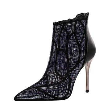 

Women's 2019 autumn and winter rhinestone stiletto high-heeled short boots net red wild super fire short boots women's boots