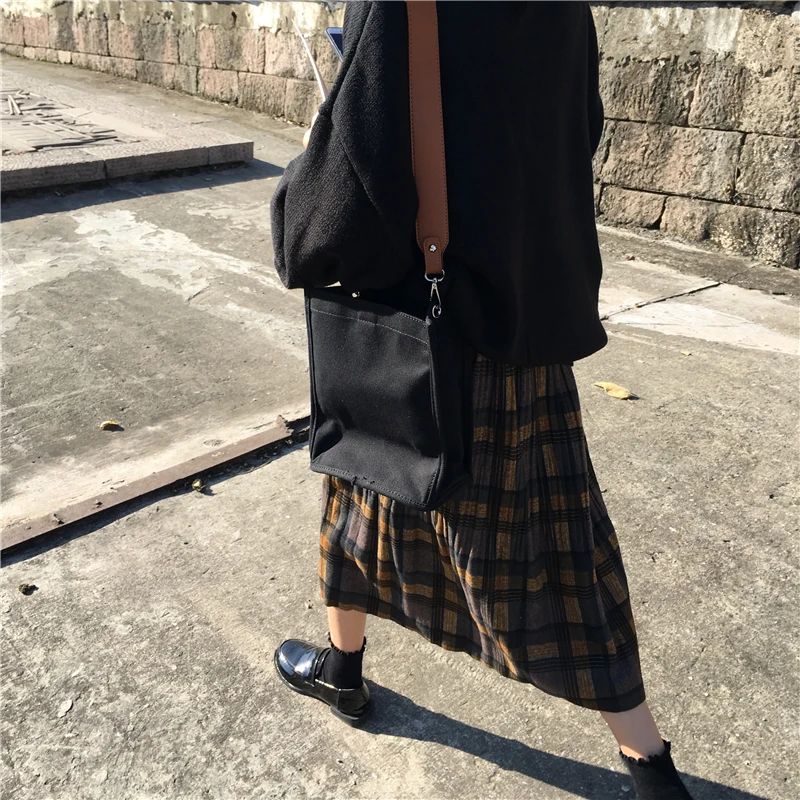 New Arrival Autumn Winter Preppy Harajuku Vintage Pleated Plaid Skirt Loose Quality Female Long Skirt DV55