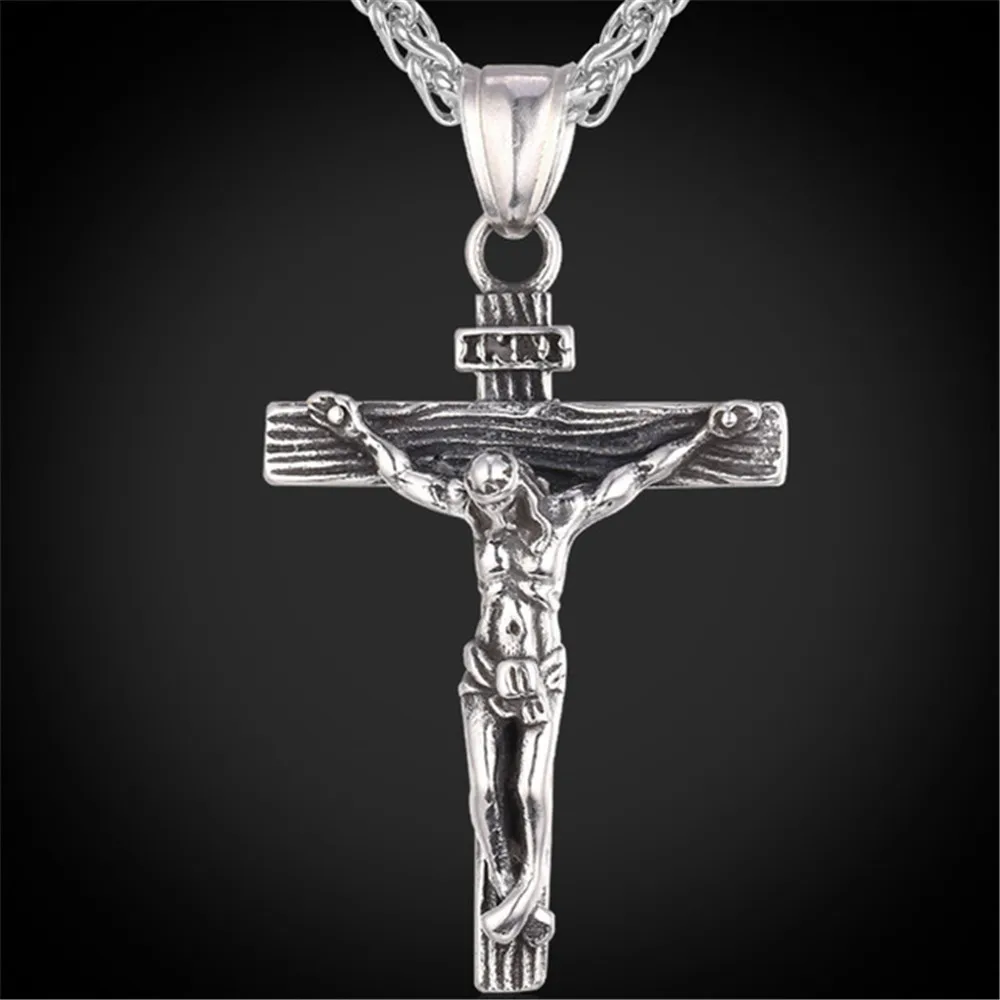 Fashion Stainless Steel Chains Jesus Cross Pendant Necklace Women Pendants Necklace Men Christian Jewelry Gold Silver Dad Gifts