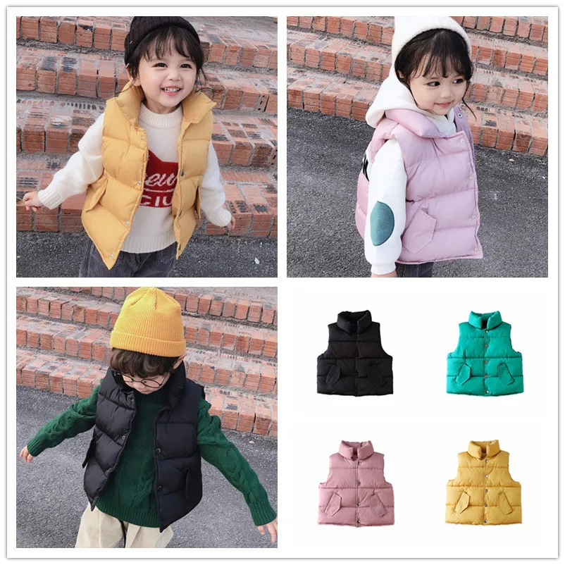 Осенне-зимний хлопковый жилет из полиэстера для маленьких мальчиков и девочек