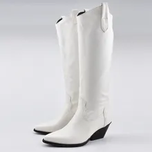 Сапоги с высоким голенищем белые женские сапоги до колена на высоком квадратном каблуке рыцарские сапоги модные осенне-зимние сапоги, простые сапоги большого размера