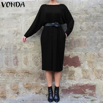 

VONDA Women Maxi Long Dress Casual Loose Long Sleeve Pullover Shirt Dresses Autumn Holiday Party Sundress Vestidos Plus Size 5XL