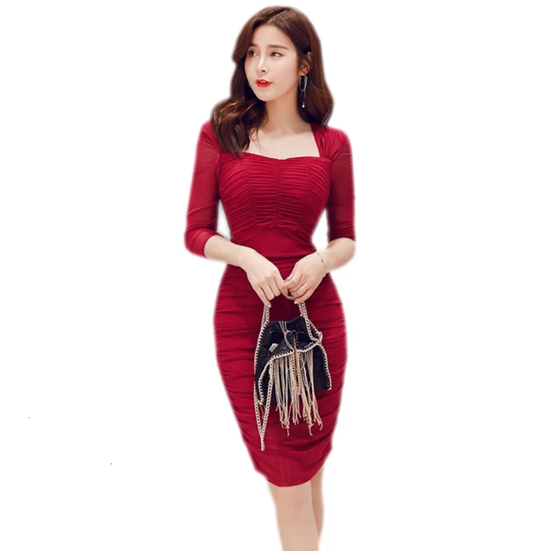 

New women thin section sexy low chest behind hip dress spring self -development party black dress vestido women YM151