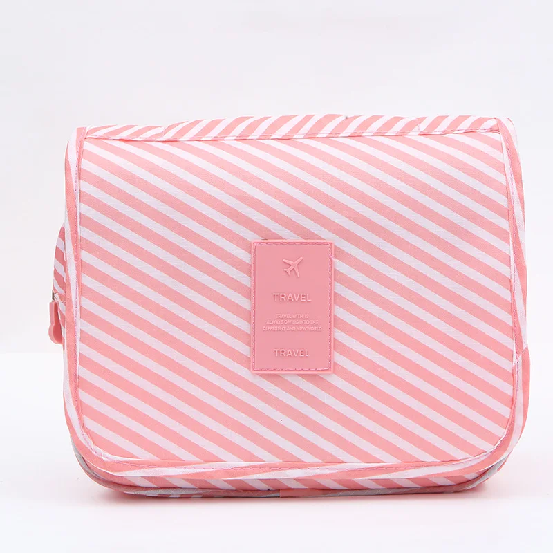 Дорожный набор, высокое качество, водонепроницаемый, портативный, для мужчин, сумка для туалетных принадлежностей, для женщин, косметичка, органайзер, мешочек, висячие, сумки для стирки - Цвет: Pink stripe