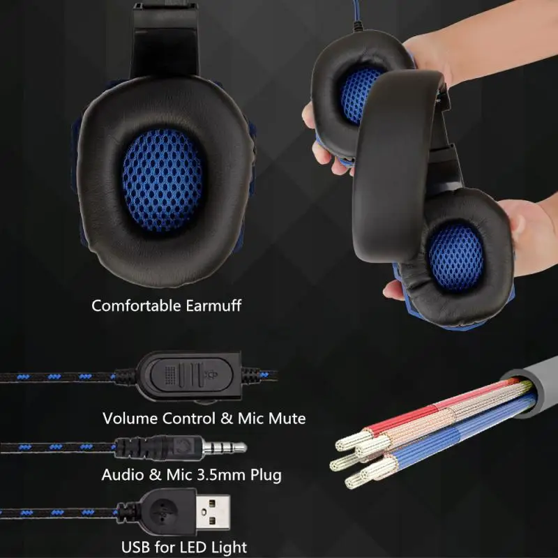 Gamer Headphones Gaming Headsets For PS4 Switch Laptop With Light Mic Stereo Deep Bass Earphones Professional Game Accessories
