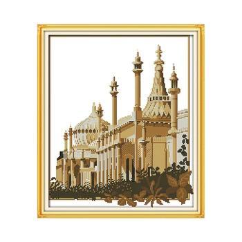 

Church Chinese Cross Stitch Fabric Aida 14ct 11ct Counted Print on Canvas DIY Handmade Needlework Embroidery Kits DMC Threads