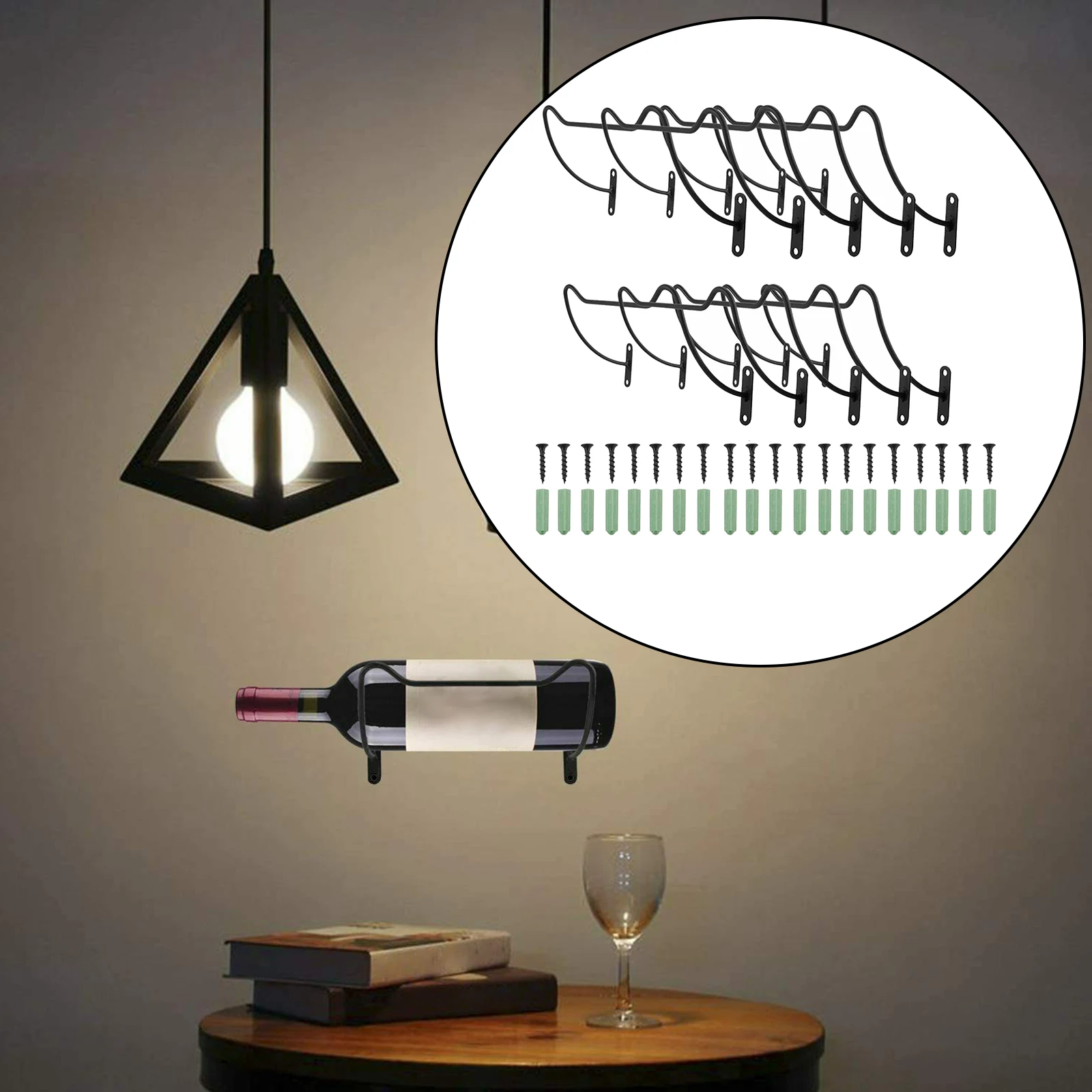 10x Wrought Iron Wine Rack Wall Hanging Wine Holder with Screw Bottle Display Stand for Home Bar Restaurant