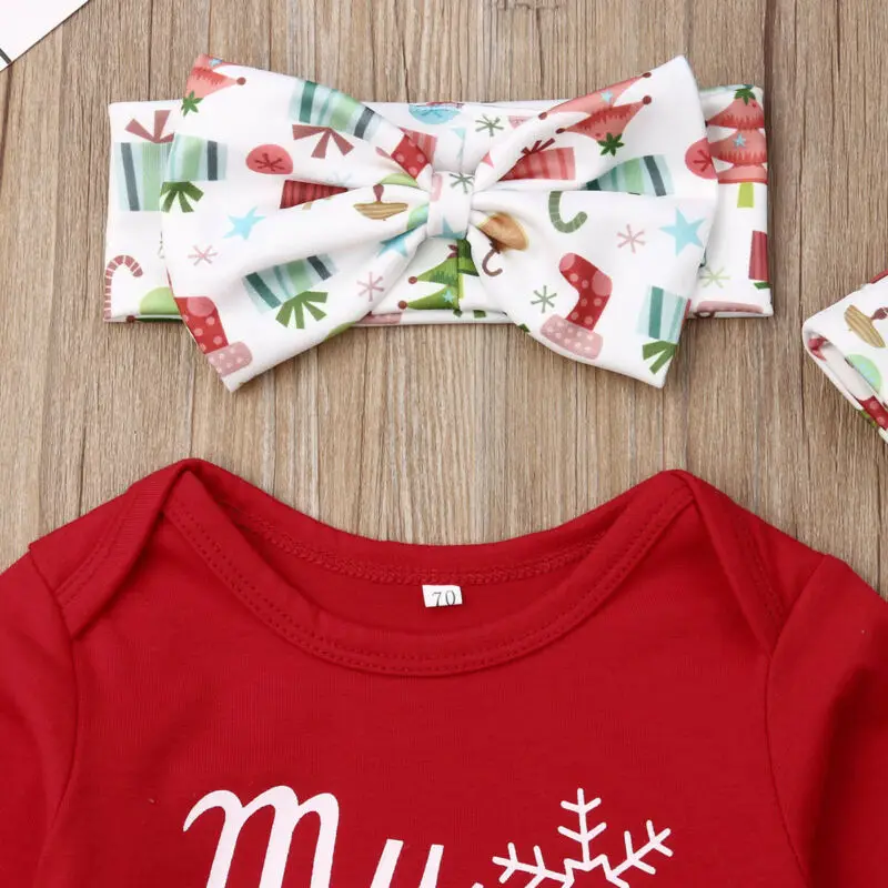 PUDCOCO 4Pcs Newborn Baby Girl Boy My First Christmas Costume Romper+Hat Clothes Outfits - Support the Festive Season image 3