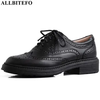 

ALLBITEFO natural genuine leather office ladies shoes fashion women heels Frenulum low heel spring autumn high heel shoes