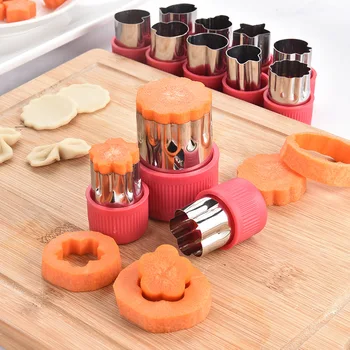 

12Pcs/Set Food Plunger Mould Multi Purpose 3Colors DIY Cooking Cutter Mold Fruit Star Shape Kitchen Tool for Fondant Cake Cookie
