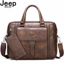 JEEP BULUO Men Big Size Briefcase Bags For 15 inches Laptop Split Leather Business Handbag Male Shoulder Travel Bag office