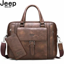JEEP BULUO Men Big Size Briefcase Bags For 15 inches Laptop Split Leather Business Handbag Male Shoulder Travel Bag office