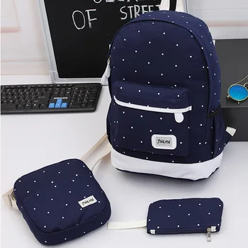 

Women 3pcs/Set Dot Canvas Printing Backpack Women School Back Bags For Teenage Girls Travel Backpacks Female Schoolbag Causal