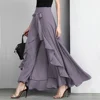 Women Palazzo Pants 2020 Causal Ruffle Drawstring Trouser Elegant High Waist Irregular Loose Pure Color Autumn Female Pant Skirt 1