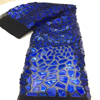 

French African big Sequins Lace Fabric Royal blue High Quality Lace Material Nigerian Net Lace Fabrics For Women Party Dress