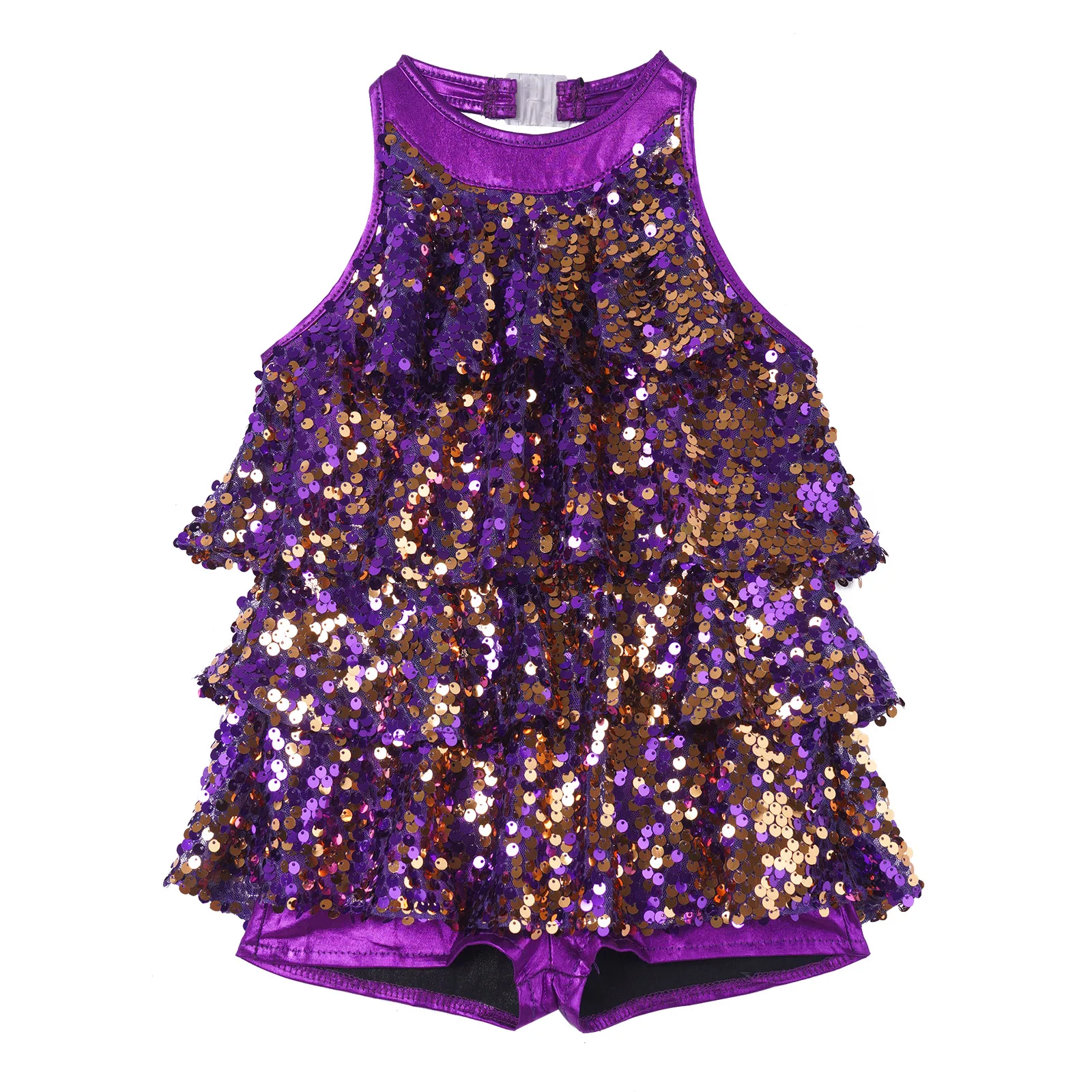 thumbnail image 1 of Chicas moderno Jazz Latino Salsa Samba Rumba danza traje de actuación metálico brillante lentejuelas Crop Top con falda pantalones cortos Culottes, 1 of 5