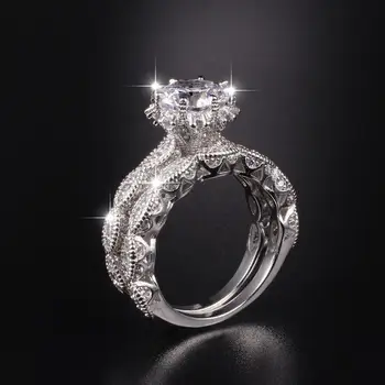 

Vintage Flower 3ct Diamond Rings Set 2-in-1 Jewelry Luxury 100% Solid 925 Sterling silver Engagement Wedding Rings for Women