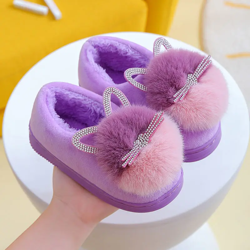 children's shoes for high arches Children's Slippers Winter Kids Cotton Shoes Winter Warm Pink Furry Rabbit Ears Pattern Non-slip Baby Girl Slippers Kids Shoes extra wide fit children's shoes Children's Shoes