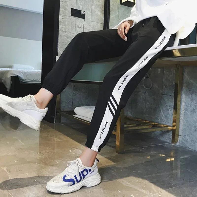 Women's High Waist Baggy Sweatpant Black Joggers Hip Hop Harem Pants for Women Striped Loose Sport Trousers Y2k Clothes джоггеры женщины baggy sweatpant loose гарем брюки женщины высокий wasit спортивные брюки