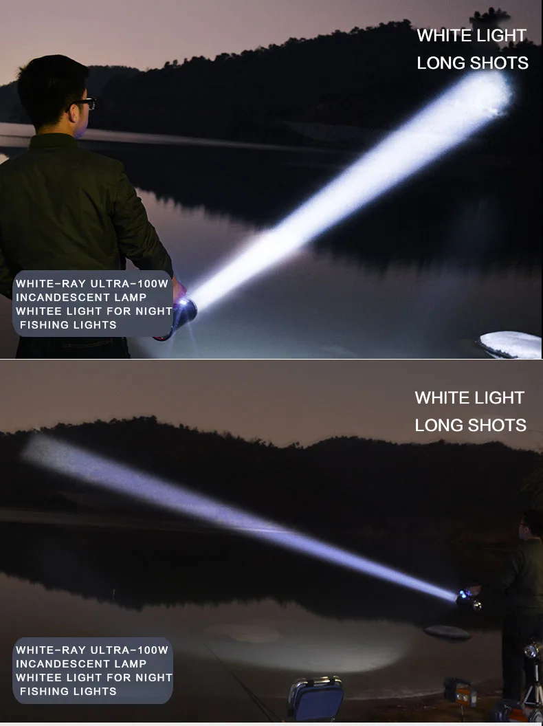Огни Ночной рыбалки Blu-Ray рыболовные огни 200 Вт супер яркий свет фонарик двойной источник света высокой мощности зарядки водонепроницаемый